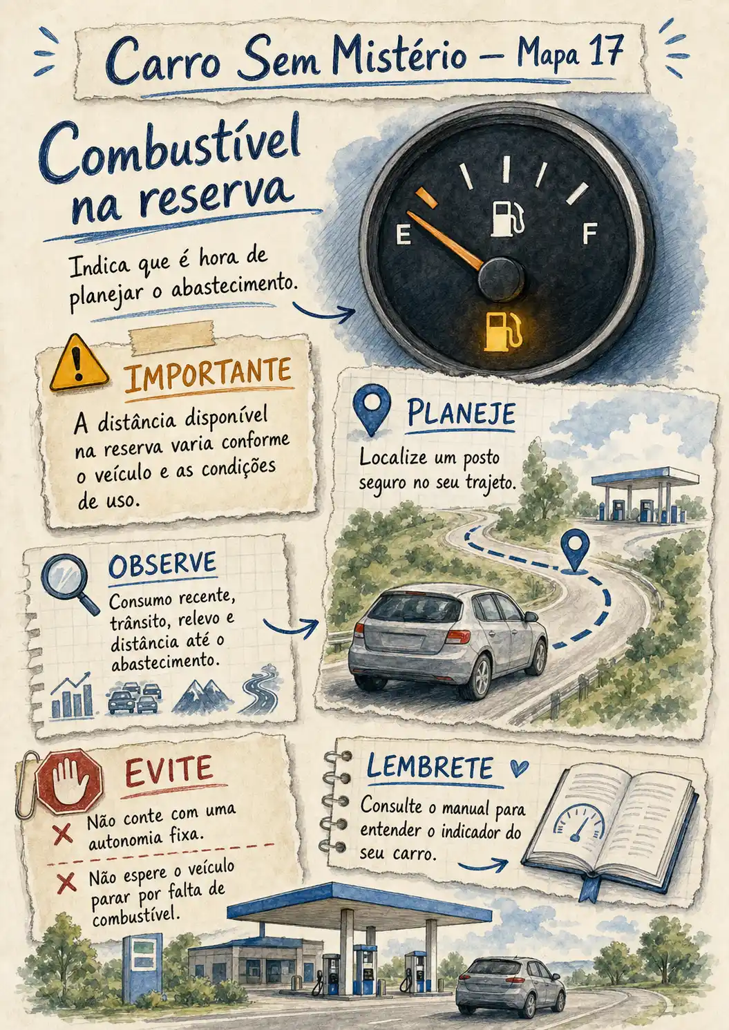 Mapa ilustrado: Combustível na reserva