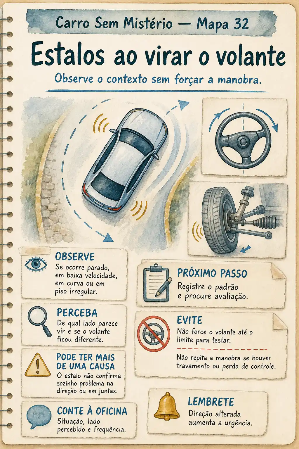 Mapa ilustrado: Estalos ao virar o volante