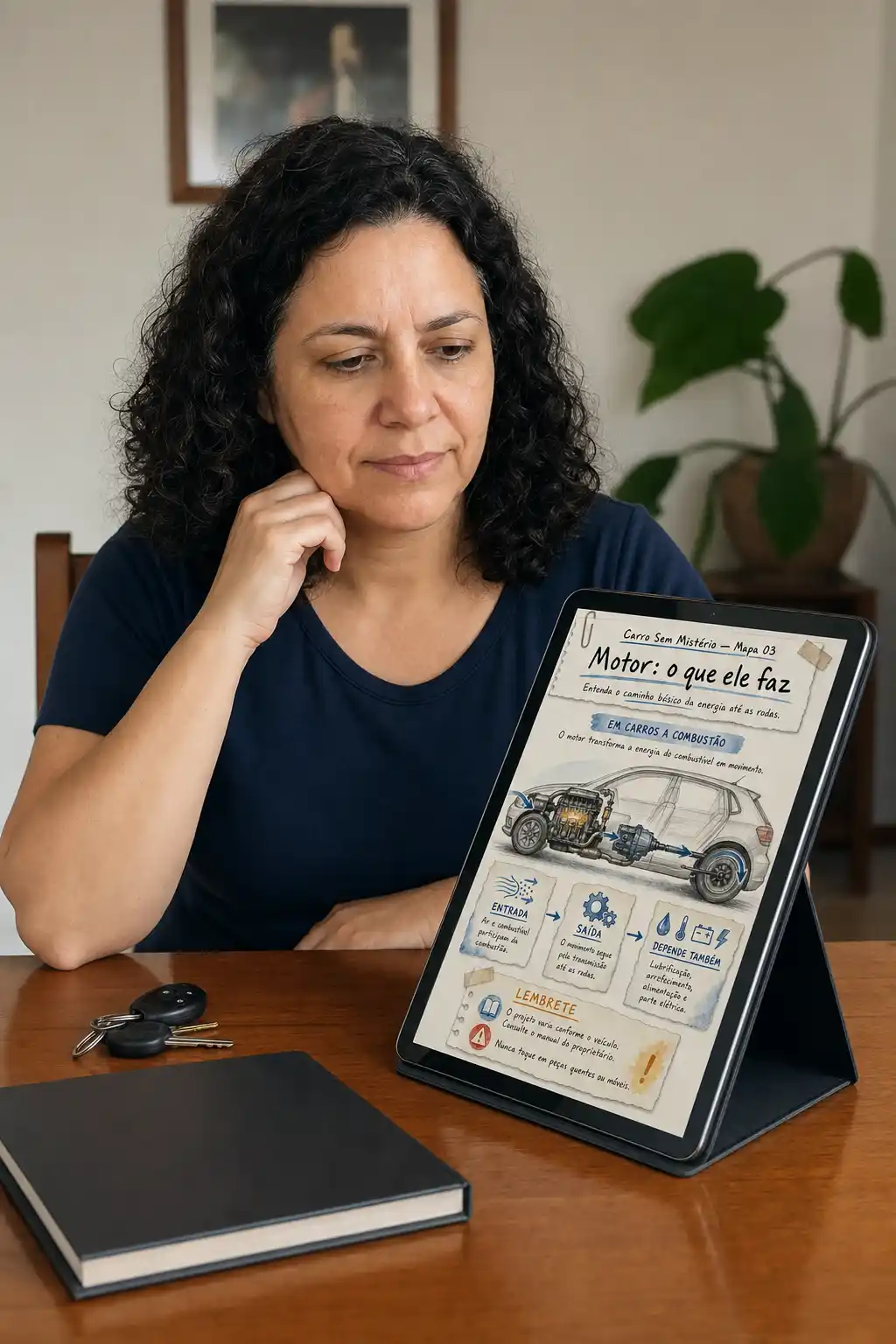 Mulher consultando o mapa Motor: o que ele faz em um tablet
