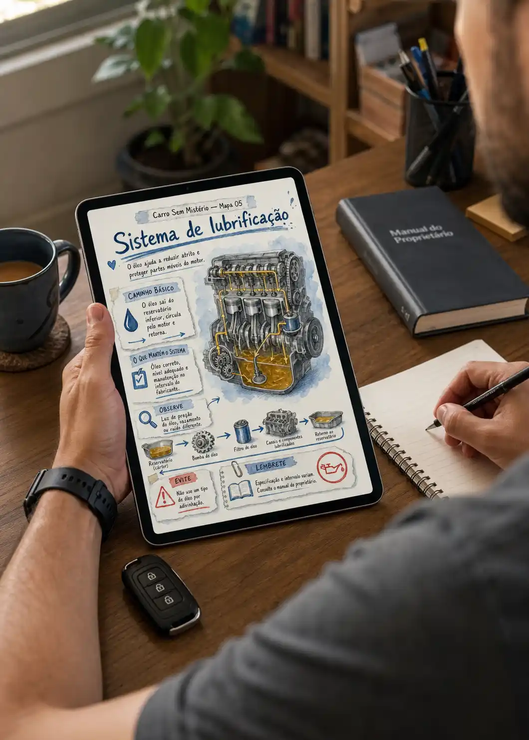 Mapa Sistema de lubrificação sendo consultado em um tablet